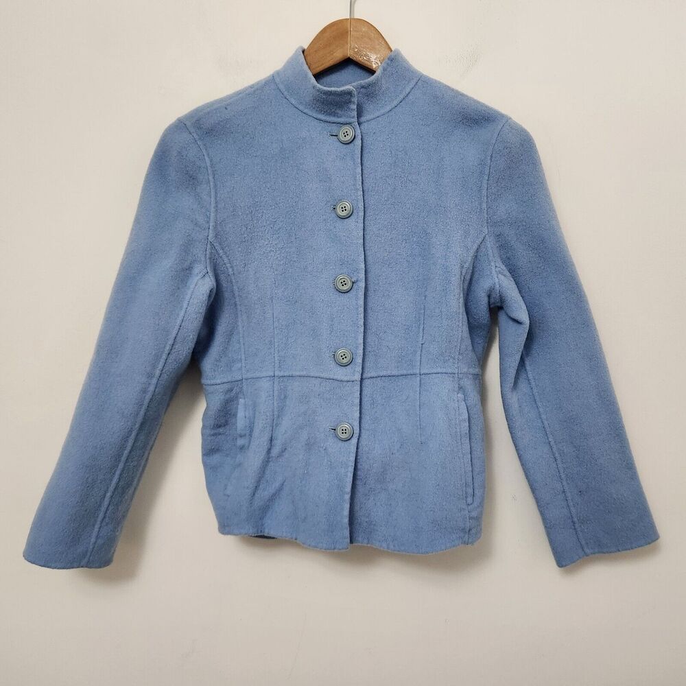 ALEXANDRA BARTLETT Women's Blue Collared Button Closure Jacket Petite Size M